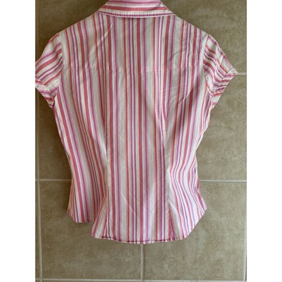 No Boundaries 90s Y2K Pink Striped Embroidered Skeleton Skull Button Down M/L - Picture 8 of 16